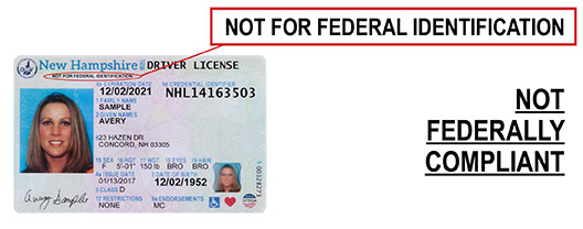 NH License indicating that it may not be used for federal identification